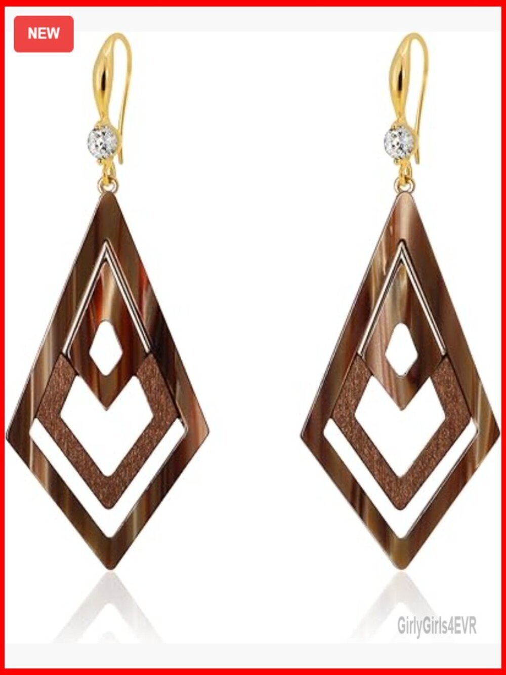 Geometric Wood Acrylic Drop Dangle Earrings 14K Gold Plated Boho Statement
